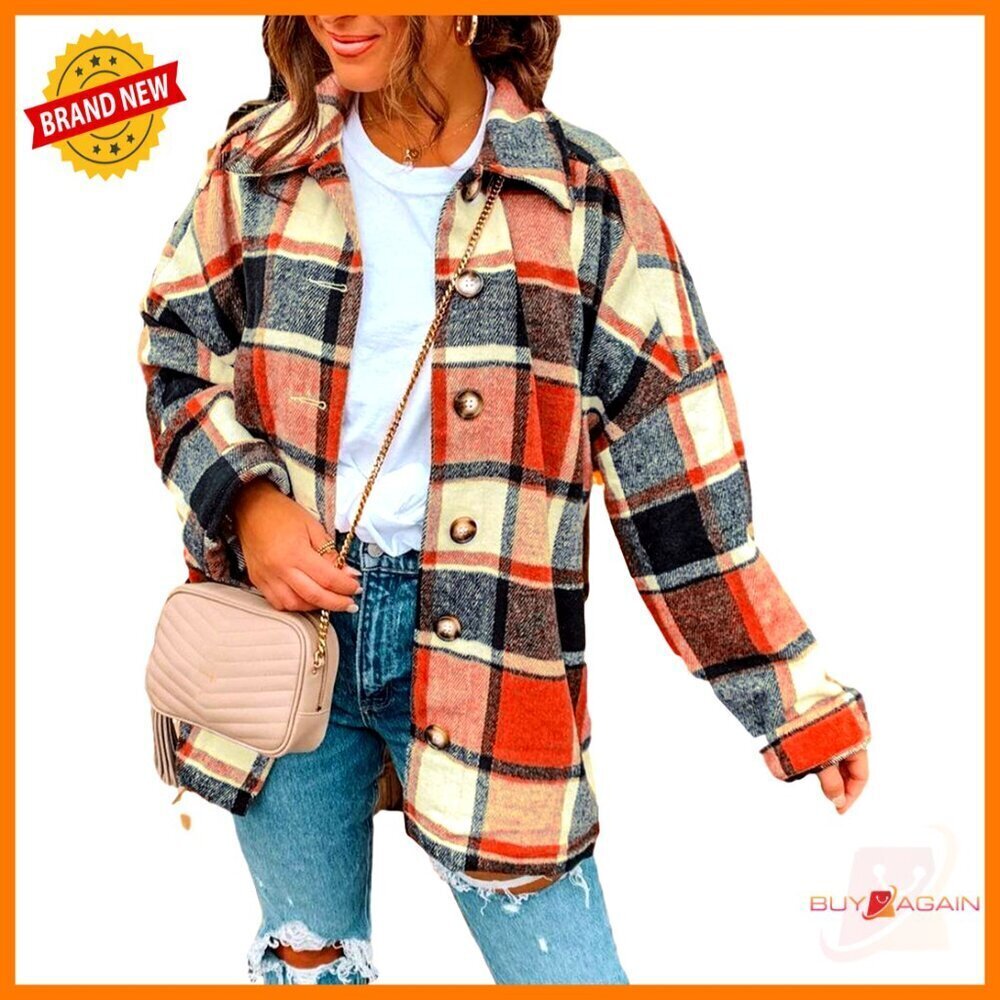 Oversized Plaid Flannel Shacket Jacket Button Down Relaxed Fit Vintage Y2K